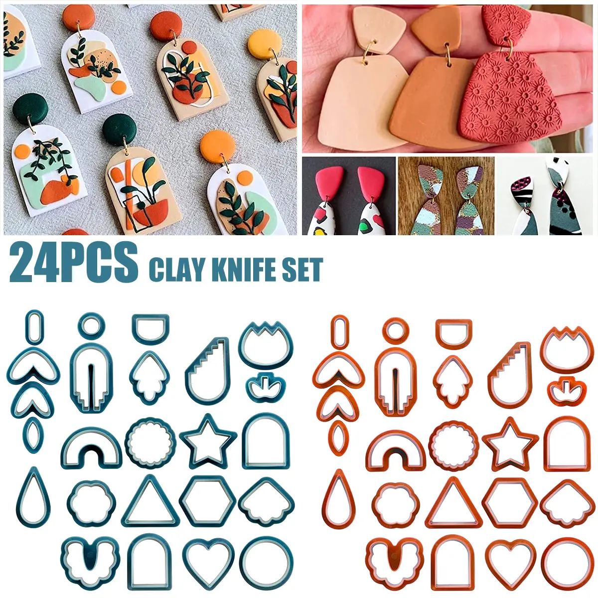 DIY Polymer Clay Cutter Set 24pcs Plastic Polymer Clay Cutters Handmade Set Different Sizes And Shape Earring Cutting Mold