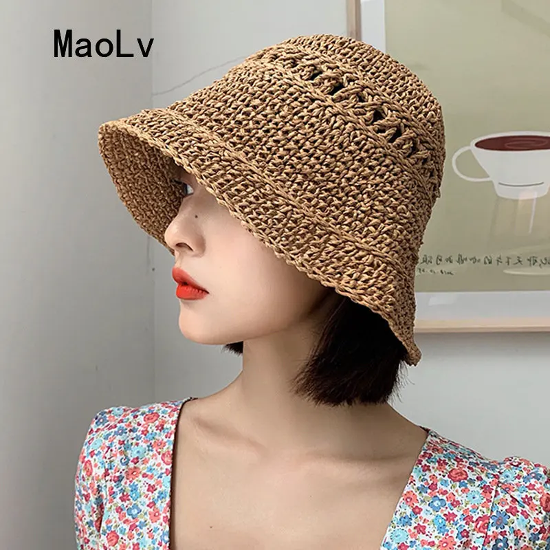 

Summer Women Sun Hat Hand Made Straw Hat Girl Beach Hat Sun Protection Hat Panama Bucket Hat Chapeu Harajuku