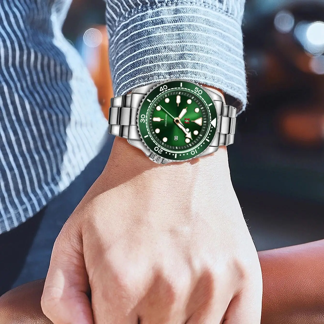 Men's Versatile Sports Watch | Multi-Color High-Contrast Dial with Ceramic Bezel and Stainless Steel Band