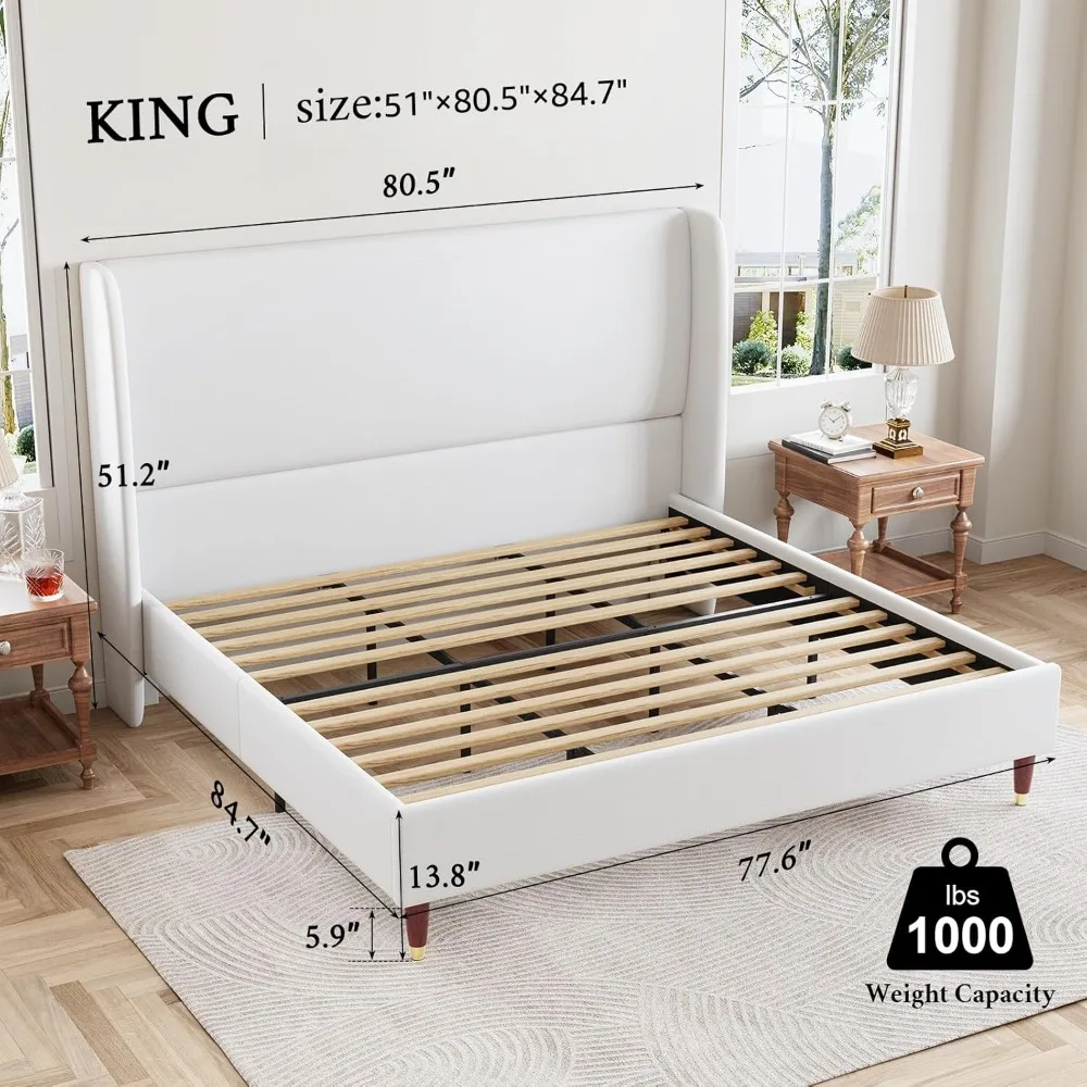 Frame Upholstered Bed Frame and Wingback Headboard/Wood Slat Support/No Box Spring Needed/Easy Assembly