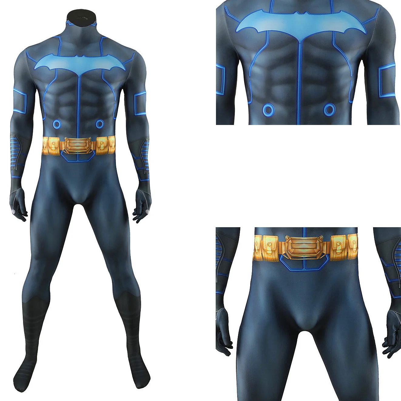 DC-Inspired Batman Spandex Bodysuit Cosplay Costume for Boys