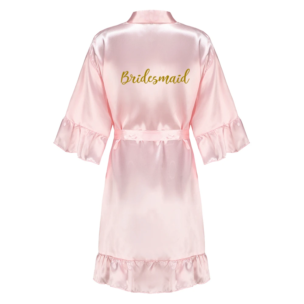 Women Sleepwear New Pink Team Bride Kimono Satin Women Bathrobe Wedding Sister Mother of the Bride Groom Bridesmaid Robes With Ruffle women sleepwear bride robes sleepwear pajamas