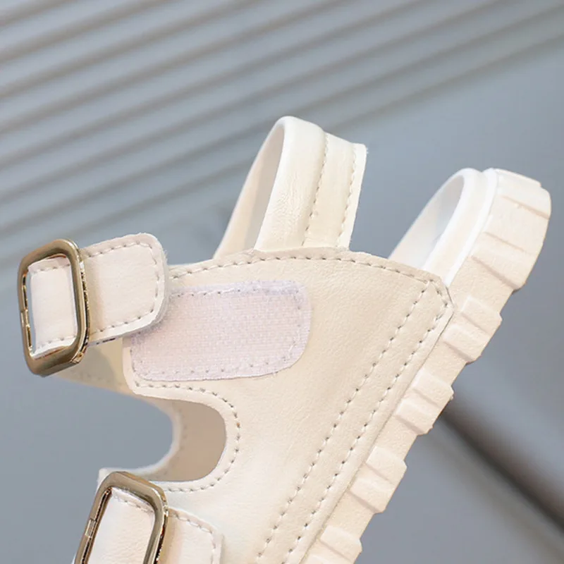 Summer Solid Children Sandals Buckle PU Leather Non Slip Boys Girls Beach Shoes Hook Loop Soft Bottom Toddler Kids Sandals