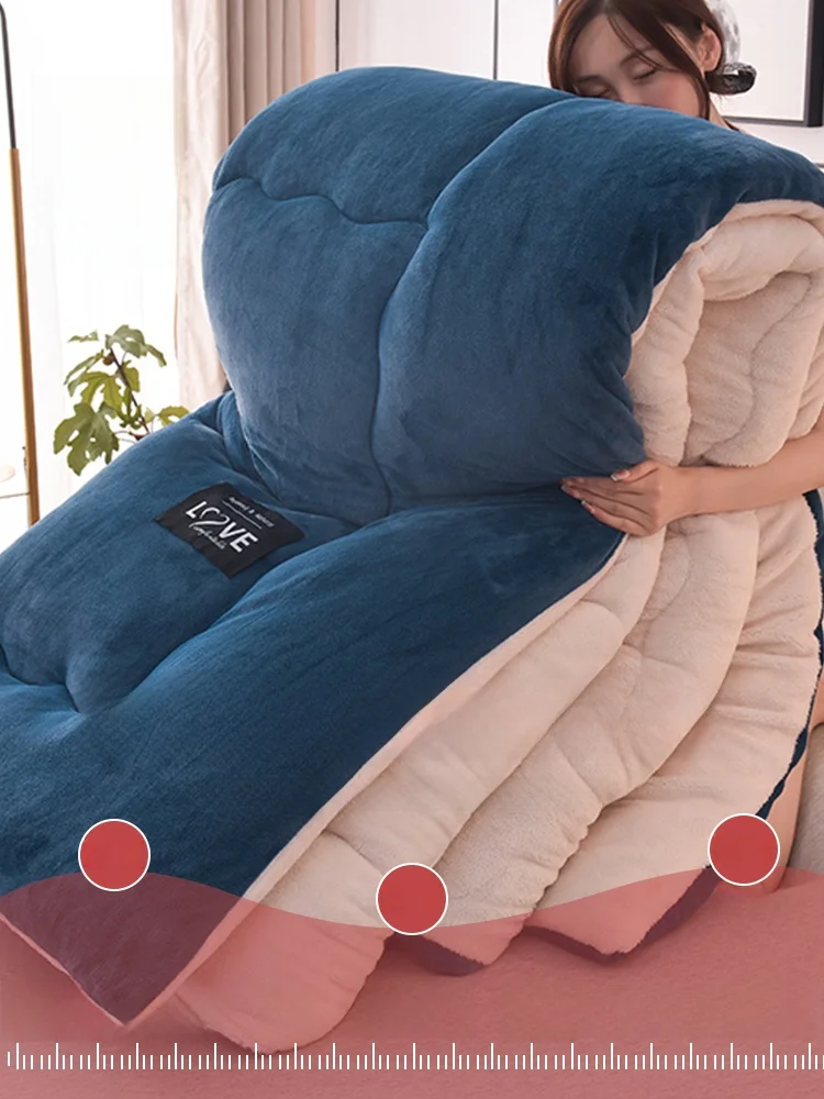 Lamb Velvet Blanket Quilt Winter Thi Warm Coral Fce Filled Extra Large Single Cotton Quilt for Student Dormi