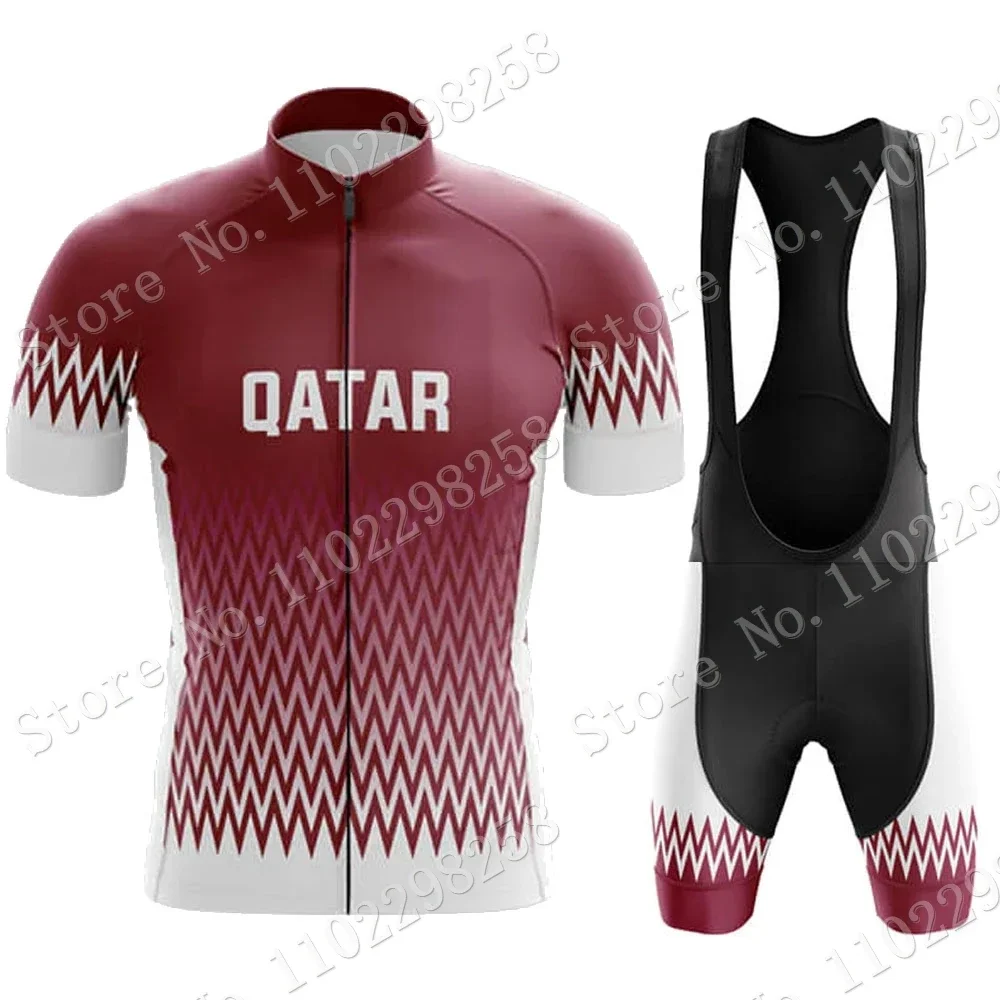 Qatar National Team Cycling Jersey Set Summer Bicycle Clothing Road Bike Shirts Suit Bicycle Bib Shorts MTB Ropa Maillot