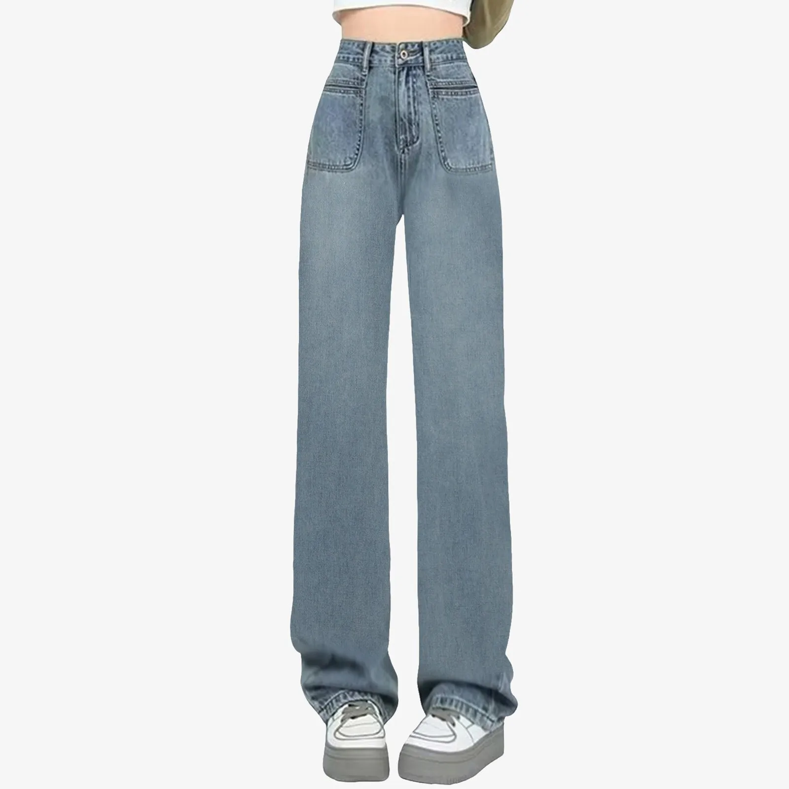 

Korean Summer High Waisted Jeans Women Retro Fashion Versatile Minimalist Spring Autumn Jeans Women Straight Leg Denim Pants