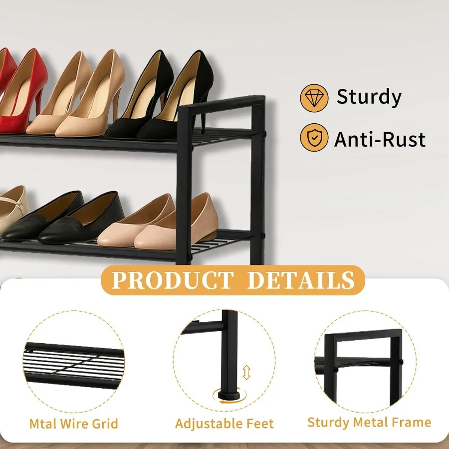 Simple 3 Tier Shoe RackMetal Stackable Shoe Storage Organizer for Closet Entryway Bedroom Black Black 3Tier