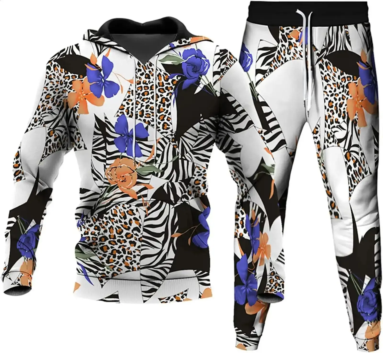 Men's Casual 3D Print Hoodies Pants Sets Outdoor Sportwear
