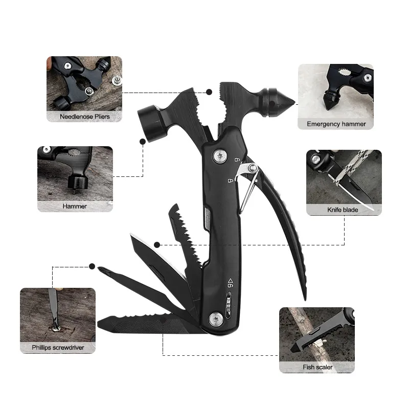 Portable Multitool Survival Hammer Emergency Escape Safety Hammer Cool Gadgets for Camping Hiking,Christmas Birthday Gift 4