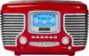 Retro AM/FM Alarm Clock Radio with CD Player and Bluetooth Speakers in Red