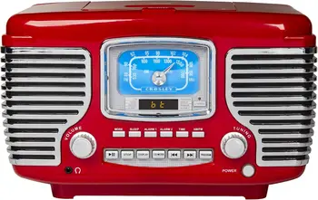 Retro AM/FM Alarm Clock Radio with CD Player and Bluetooth Speakers in Red