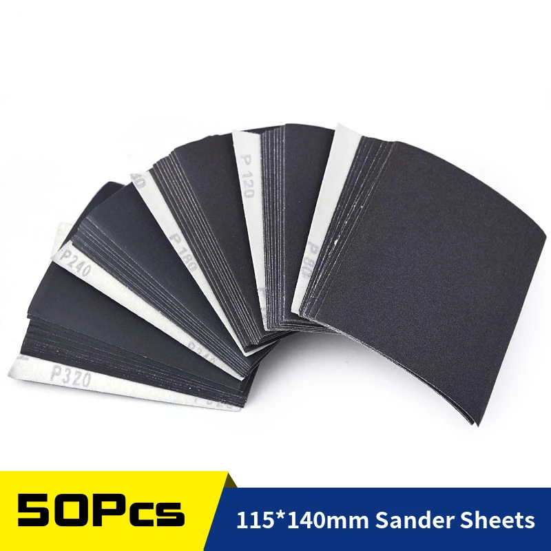 

50Pcs 1/4 Sheet Sandpaper Assorted 80-320 Grit Hook & Loop Paper 5.5" x 4.5" Sanding Sheets for Wet/Dry Palm Sanders Polishing
