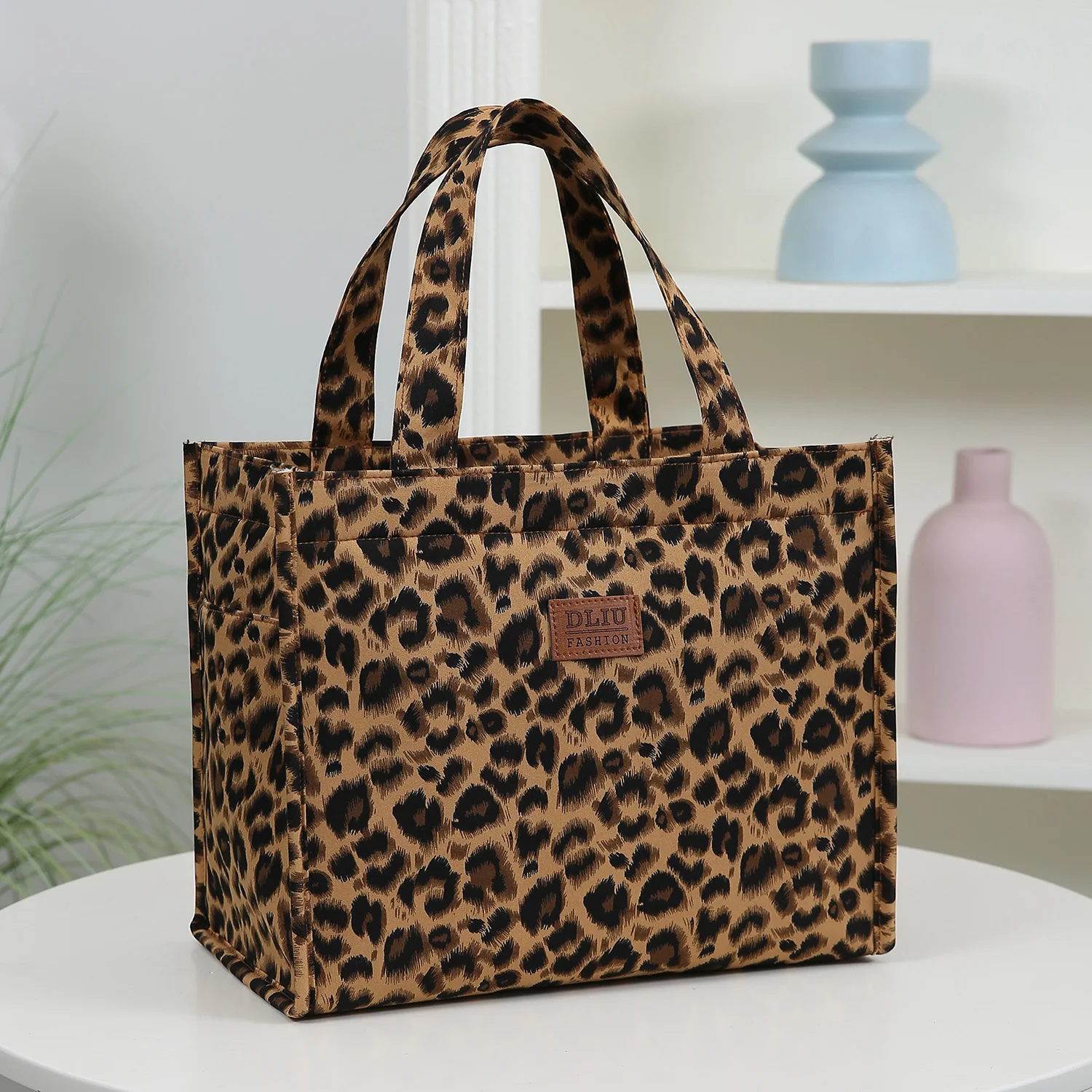 Große Lunch-Tasche, Aluminiumfolienfutter, Leopardenmuster, Lunchbox-Aufbewahrungstasche, Handtasche, geeignet für Arbeit, Schule – Detail 4