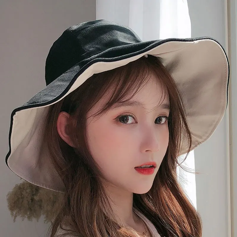 Double-sided Fisherman Hat Female Summer Korean Version Outdoor Basin Hat Fresh Sun Sunscreen Sunshade Beaching 1pc
