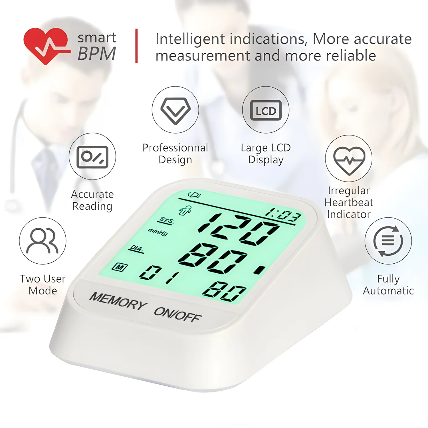 Portable Digital Blood Pressure Monitor Upper Arm Blood Pressure Monitors with Large Cuff Home BP Heart Rate Pulse Meter Monitor