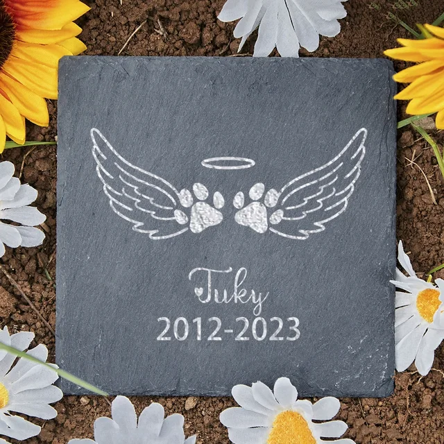 Personalized Paw Winged Heart Memorial Stone