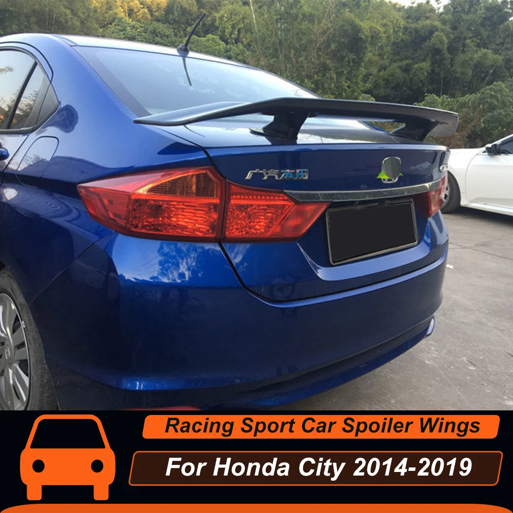 For Honda City Sedan 2014-2019 Rear Trunk Lid Duck Tail Lip Car Spoiler Wing Black Carbon Universal Exterior Tuning Accessories