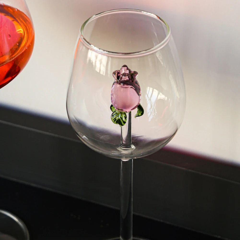 Glass Wine Cups Transparent Wine Goblet With Rose Party Tableware Bar Tool Drinkable For Living Room Home Drinking Supplies