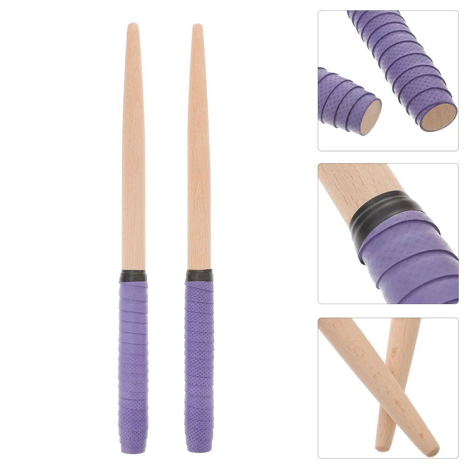 1 paar Maibachi Taiko Drum Sticks Hout Drumsticks Muziekinstrument Accessoires met Zweetband Grip Handvat en 2 Vervanging Handgrepen (zwart, 350/20mm