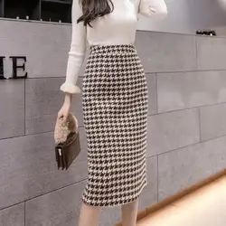 2023 Women Autumn Winter New Fashion Long Plaid Skirts Female Slim Woolen Skirts Ladies High Waist One-step Hip Skirts A431