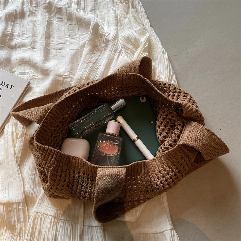 Women Shoulder Bags Large Capacity Crochet Tote Bag Fashion New Knitting Handbags Female Hollow Woven Shopping Bag