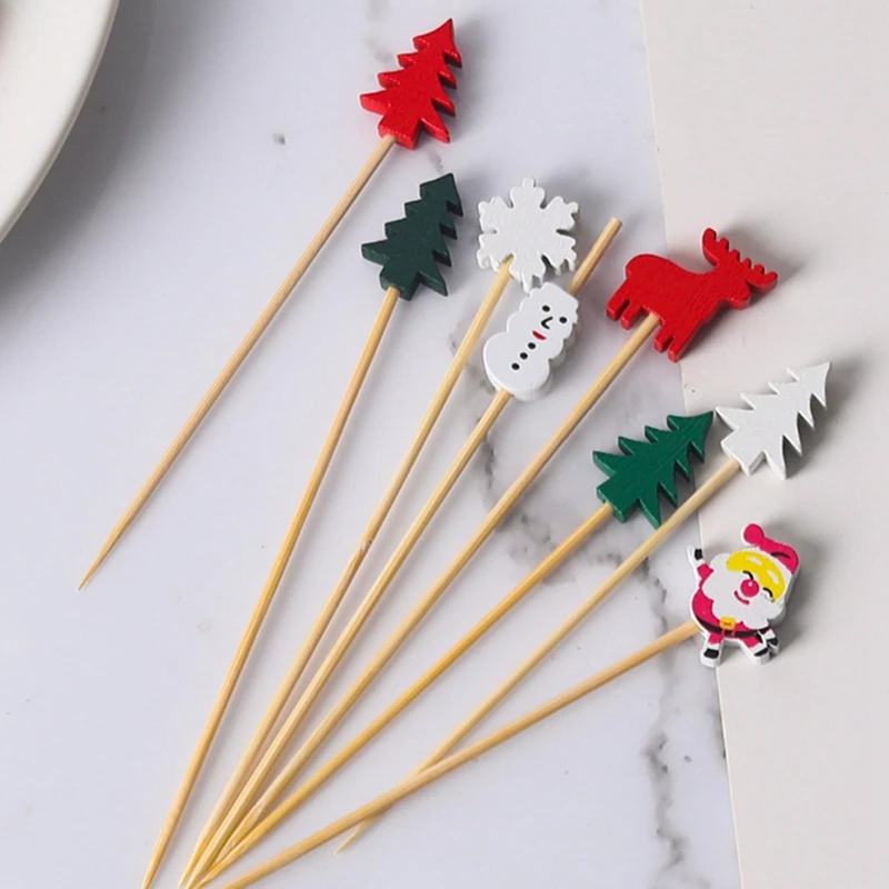50/100pc Weihnachten Bambus Sticks für Kuchen Lebensmittel Pick Zahnstocher Weihnachten Party Dekoration Weihnachten Festival Party Neue Jahr Dekoration – Detail 8