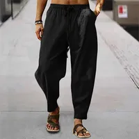 Nouveaux hommes coton lin pantalon été et automne solide taille haute pantalon à jambes larges mâle ample chanvre décontracté respirant pantalons de sport 3