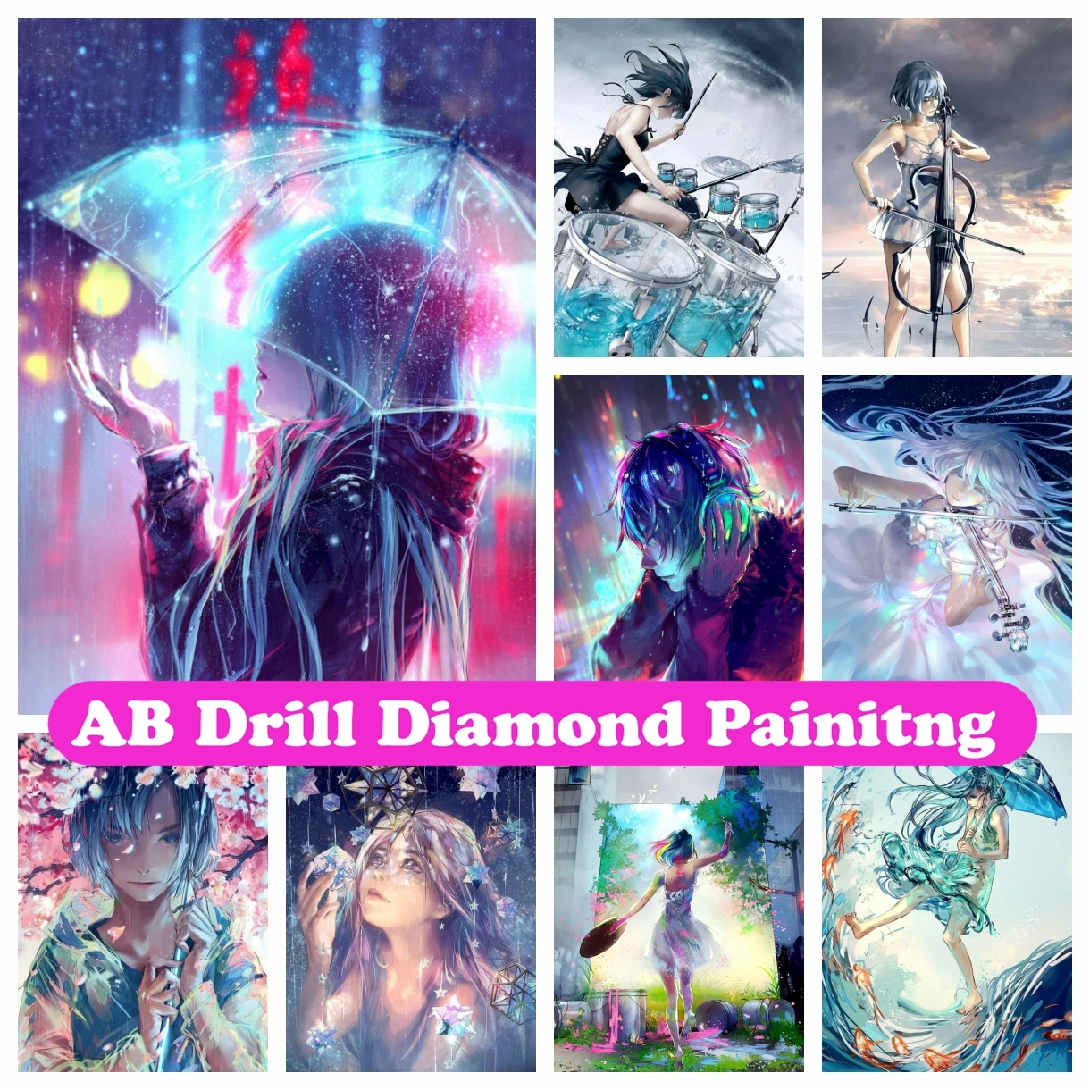 

Japanese Cartoon Girl 5D DIY AB Diamond Painting Mosaic Fantasy Neon Art Cross Stitch Pictures Embroidery Rhinestones Home Decor