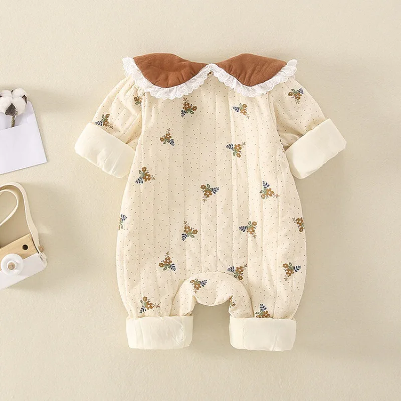 Autumn Baby Girls Silk Wadding Rompers