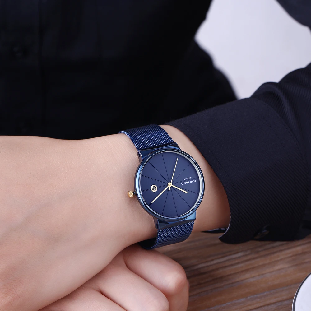 MINI FOCUS Minimalist Men's Waterproof Ultra-Thin Steel Mesh Strap Wristwatch
