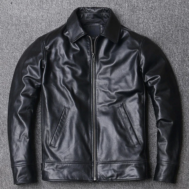 

New Black Soft Cowhide Jacket Men's Genuine Leather Coat Dad's Plus Size Male Clothes S-5XL