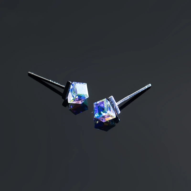 925 Sterling Silber Würfel Kristall Zirkon Ohr stecker für Frauen Hochzeits feier edlen Schmuck