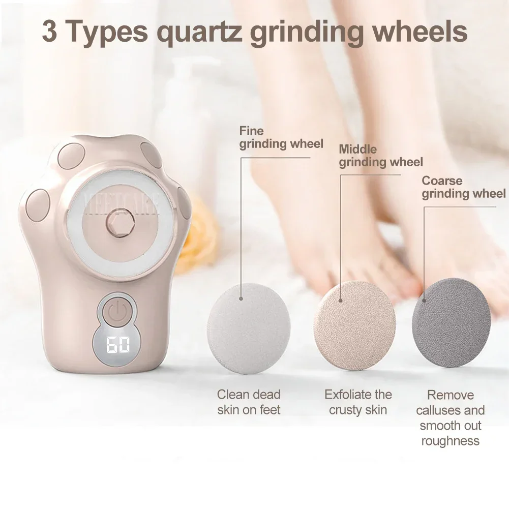 Mini Electric Pedicure Foot Grinder with LED Dry Peel USB Charging 3 Grinding Wheel Waterproof Foot Exfoliating Calluses Tool 5