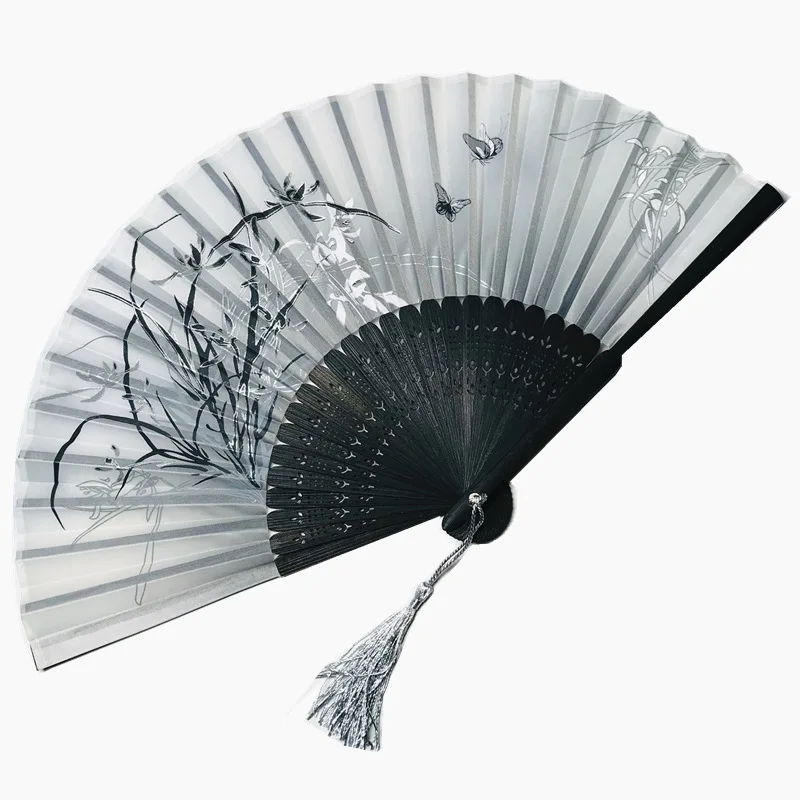 Chinese Japanese Style Silk Fan Folding Fan Wedding Art Gifts Dance Hand Held Vintage Bamboo Folding Flower