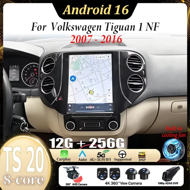 Autoradio Android 16 pour Volkswagen Tiguan 1 NF 2007-2016, GPS vertical, multimédia, navigation automobile, Carplay, GPS, nouveau BT, tactile, DSP 1