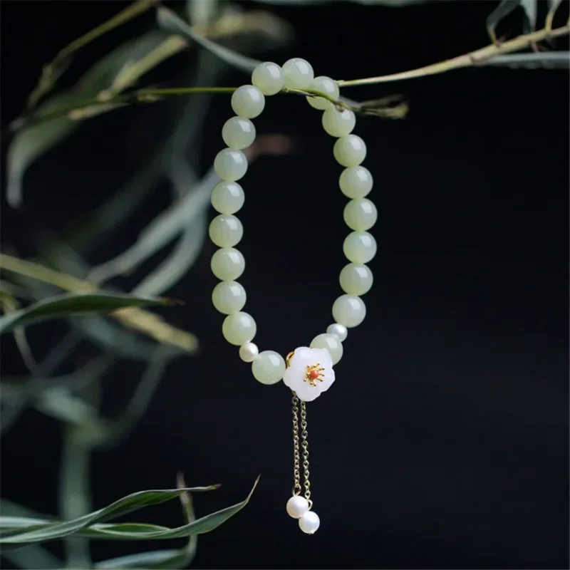 

Natural Hetian Jade Beads Bracelet Pearl Pendant 14K Gold Filled Copper Plated Cute White Flower Women Versatile Luxury Jewelry