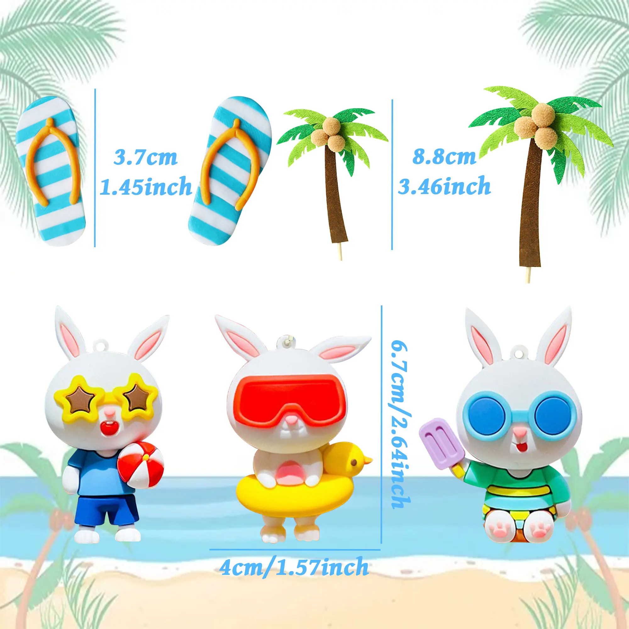 Surfboard Cake Topper - 4 Piece Tropical Luau Beach Party Decoration Set
