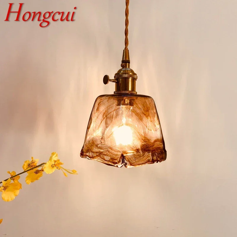 

Hongcui Nordic Brass Pendent lamp Modern Bedroom Bedside lamp Art Glass LED Restaurant Bar Aisle Chandelier