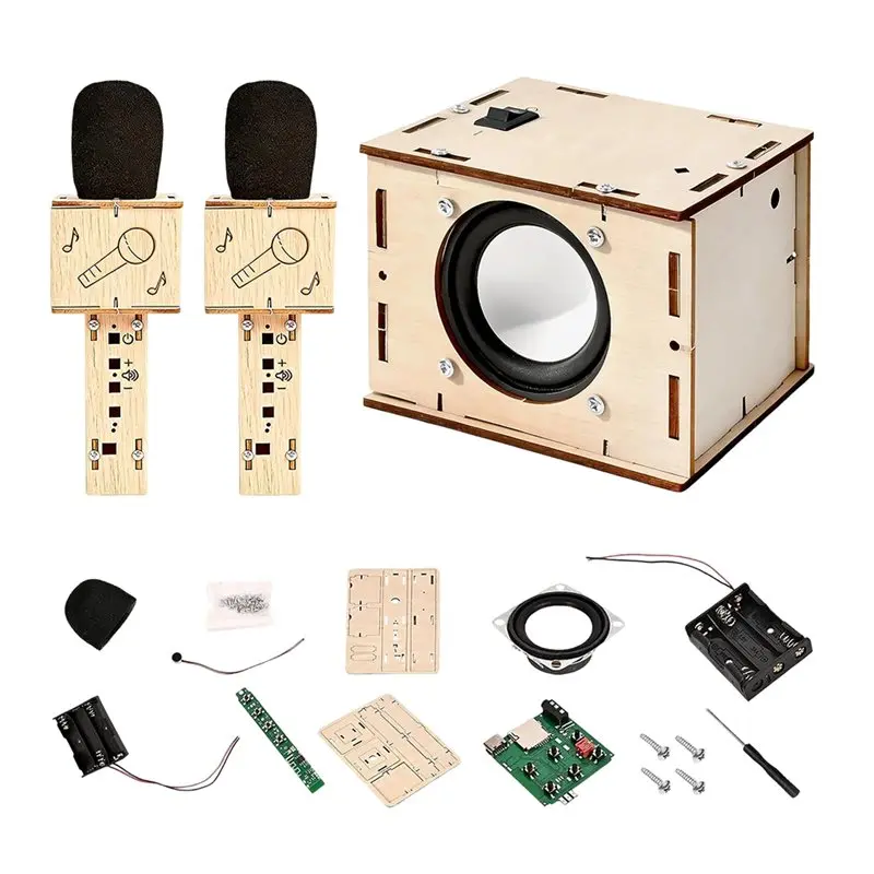 L93A-DIY Bluetooth Hoparlör Kutusu Kiti Elektronik Ses Amplifikatörü 2 Kablosuz Mikrofonlu Taşınabilir Ahşap Kasa Bluetooth Hoparlör Sesi