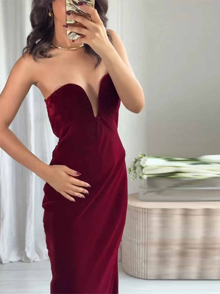 Samt Liebsten Lange, Figurbetontes Kleid Frauen Elegante Ärmellose Backless Taille Cinching Hüfte Paket Party Abendkleider Neue Roben – Detail 3