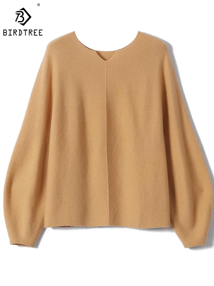 

Birdtree 100%Wool Pullover V-neck Solid Color Sweet Age Reduction Warm Casual Comfortable Loose Commuter Sweater Winter T3D151QD