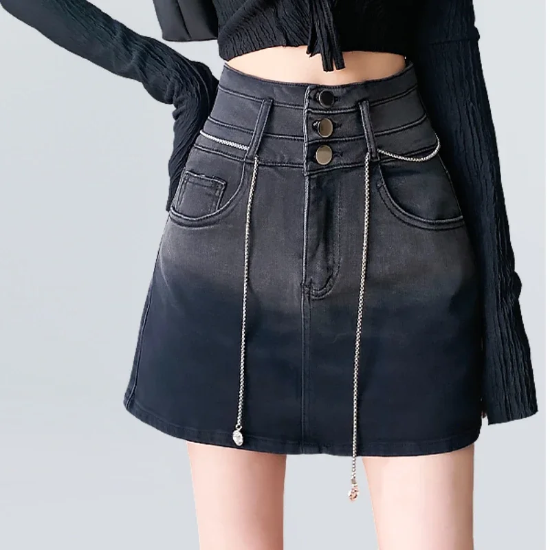 

Summer Women High Waisted A Line Stretchy Above Knee Mini Denim Skirt , Woman Fashion Skirts