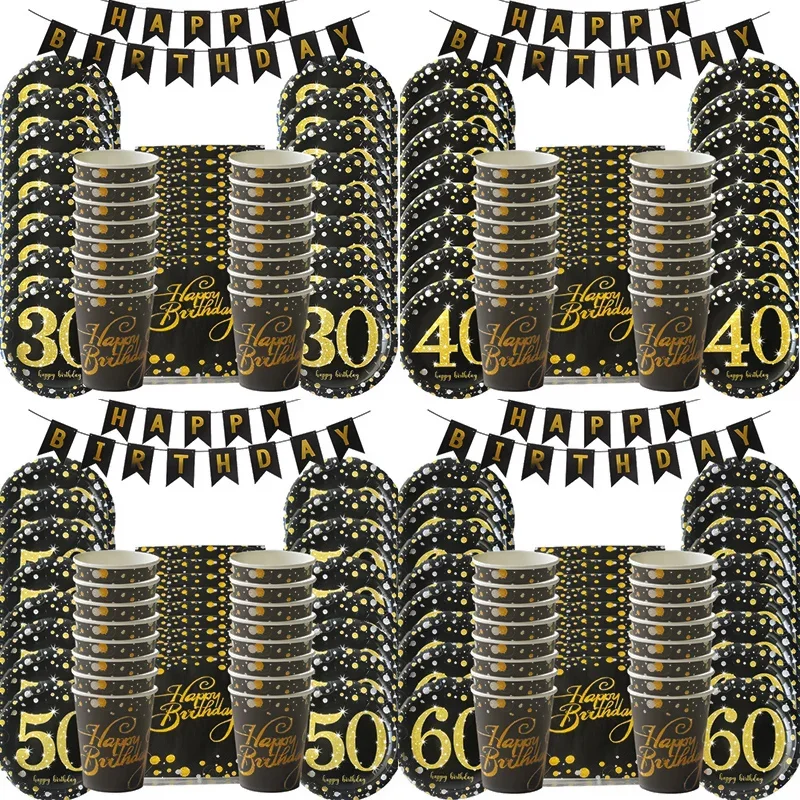 

30 40 50 60 Years Adult Birthday Party disposable tableware set 30th 40th 50th 60th Happy Birthday Party Decorations anniversary