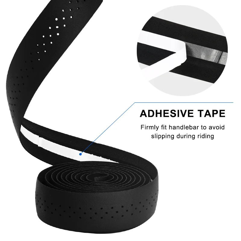 Bike Handlebar Tape Bicycle Handlebar Tape PU Leather Perforated Breathable Soft Road Bike Handlebar Tape 2 Bar Plug Anti-Slip Shock Absorption
