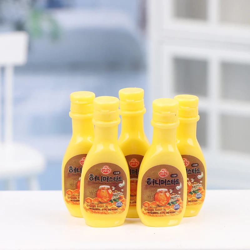 

5Pcs Dollhouse Simulation Honey Mustard Bottle Dollhouse Miniature Kitchen Accessory For 1:12 Dollhouse Decoration Кукольный Дом