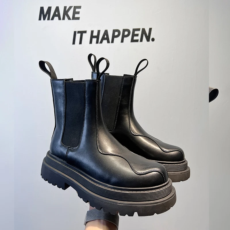 

Mens Shoes Fashion Mens Chelsea Boots Thick Soled Luxury Brand for Men Motorcycle Ankle Boots Leather Classic Male Low Top Shoes