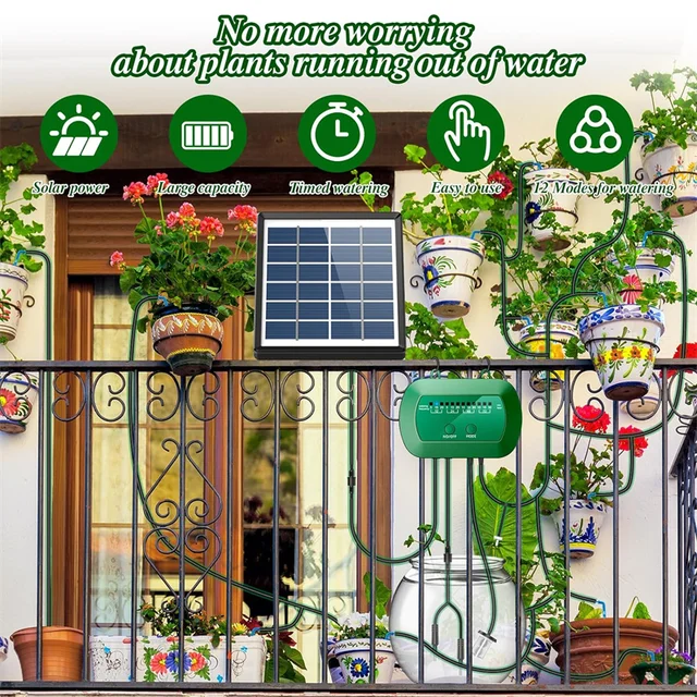 Système d'irrigation goutte-à-goutte automatique solaire, 2W, 12 modes d'irrigation, adapté aux balcons de jardin et aux plantes en pot 3