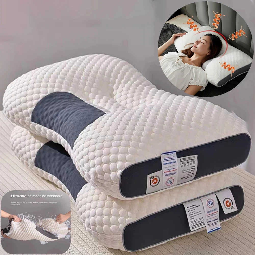 

3D Neck Pillow Orthopedic To Help Sleep And Protect The Neck High Elastic Soft Porosity Washable Pillows Bedding For Hotel Home