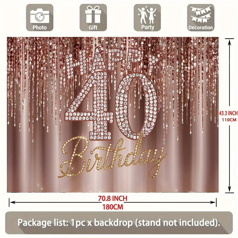 1 elegante Hintergrundwand zum 40. Geburtstag – funkelndes „40“ und goldenes „Happy Birthday“-Design, Geburtstagsfeier-Dekoration – Detail 7
