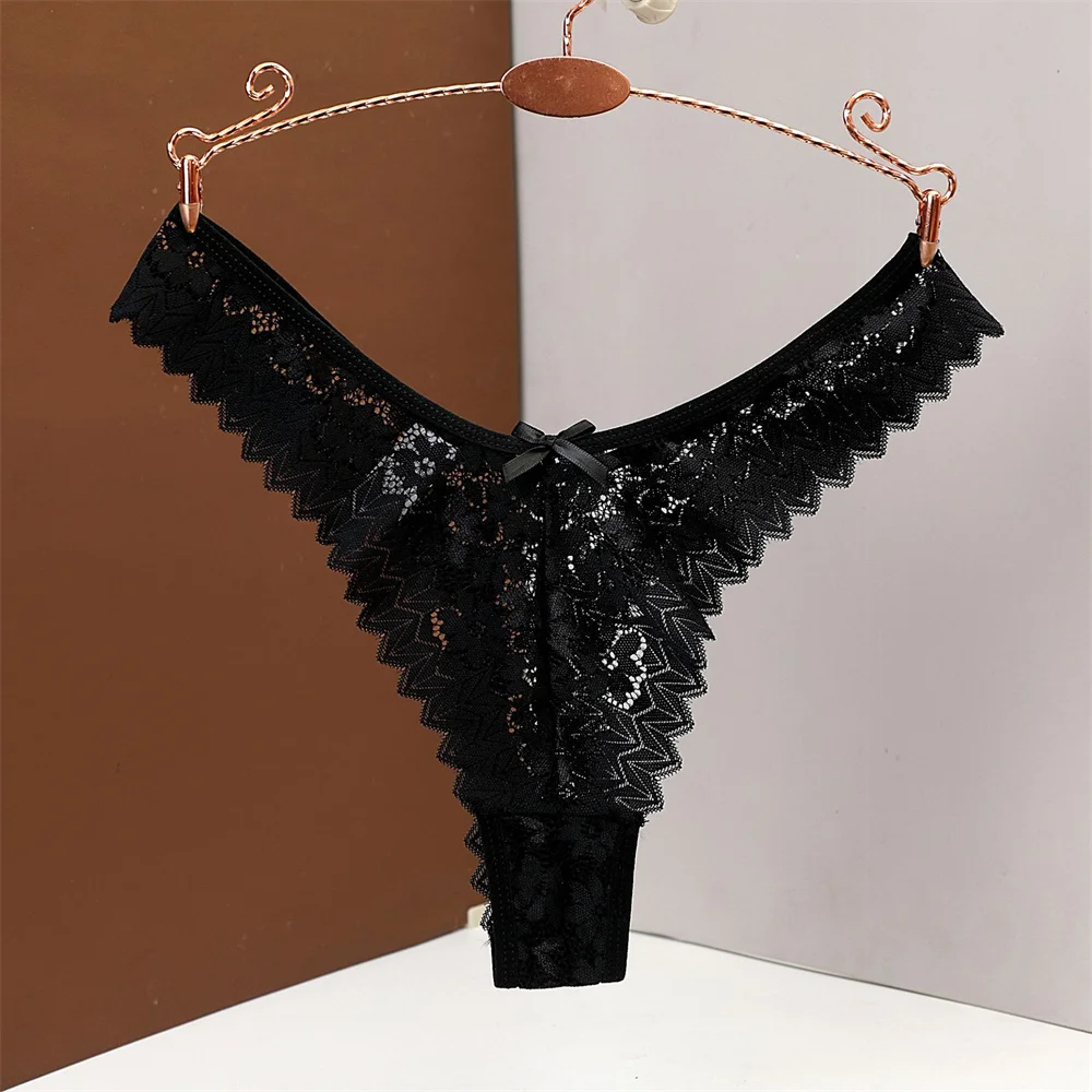 3PC Sexy T Back Woman Thong Panty Mid Waist Lace Transparent "V-shape" Erotic Girls